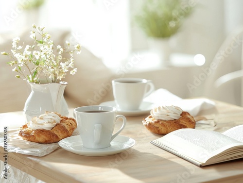 Wallpaper Mural Morning Coffee and Pastries: Relaxing Breakfast Scene with Sunlight and Flowers Torontodigital.ca