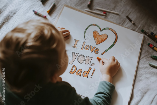 Obraz na płótnie Child joyfully creates a heartfelt drawing for dad w salonie
