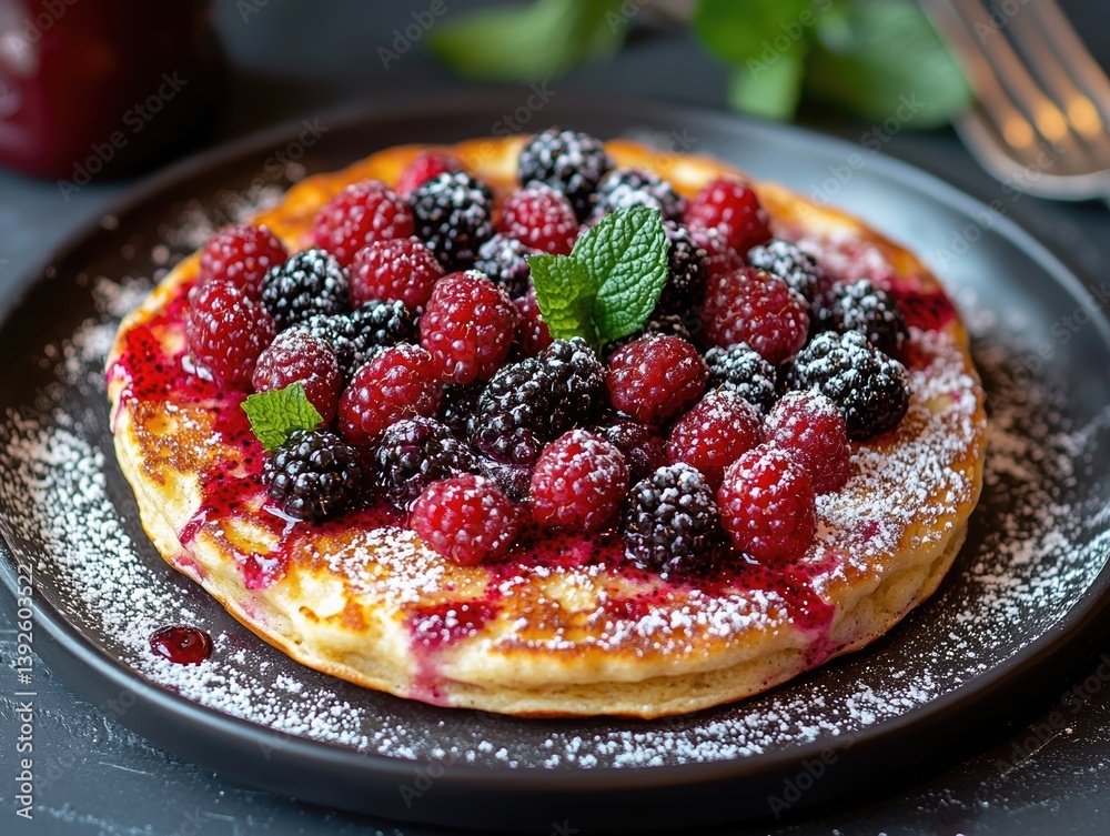 Delicious Pancake with Raspberries and Blackberries Delicious Pancake with Raspberries and Blackberries
