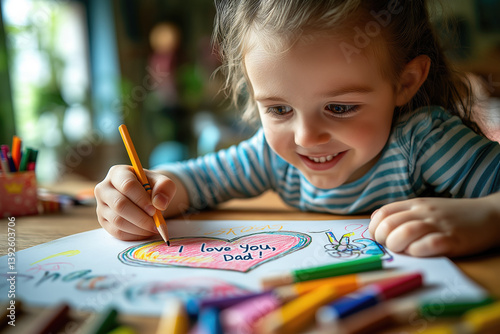 Obraz na płótnie Child joyfully creates a heartfelt drawing for dad w salonie