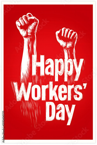 Wallpaper Mural Workers' Day Solidarity: A strong visual statement for Workers' Day, featuring raised fists and a bold greeting, symbolizing solidarity and strength on this day. Torontodigital.ca