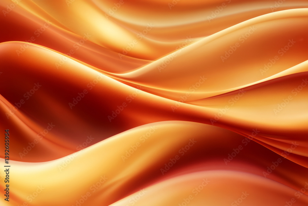 Abstract waves of golden satin. Flowing abstract fabric in orange colors. Background with vibrant color gradient