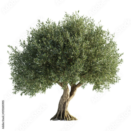 Obraz na płótnie Beautiful olive tree with twisted trunk and dense green foliage isolated on white background w salonie