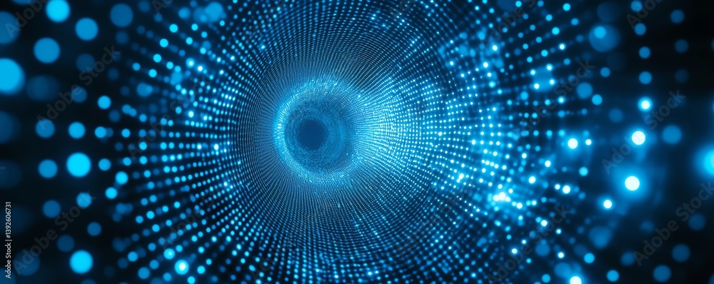 Fototapeta premium Blue digital abstract technology background with circle dots, symbolizing the integration of blockchain technology, big data, and futuristic digital networks