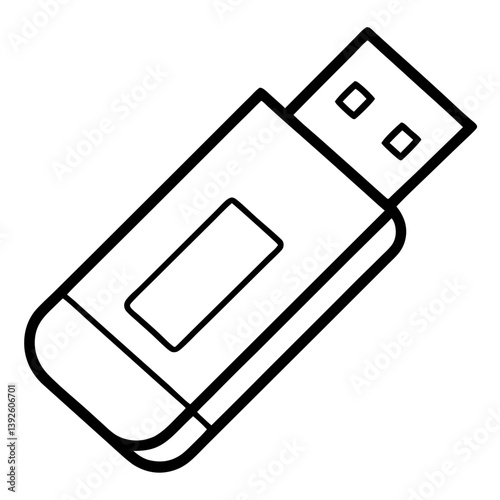 USB Flash Drive Coloring Book Page – Line Art Outline Drawing for Technology and Electronics Illustration
