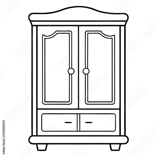 Wardrobe Coloring Book Page – Line Art Outline Drawing for Furniture and Home Illustration photo