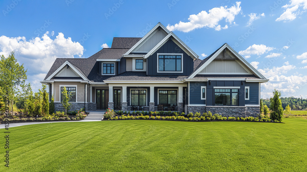 Obraz premium Stylish suburban house with bold design and sprawling lawn