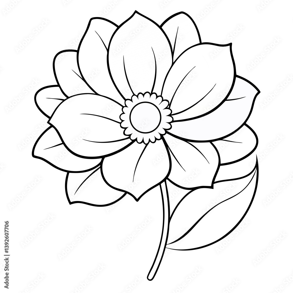 Fototapeta premium Anemone Flower Coloring Book Page – Line Art Outline Drawing for Floral Botanical Illustration