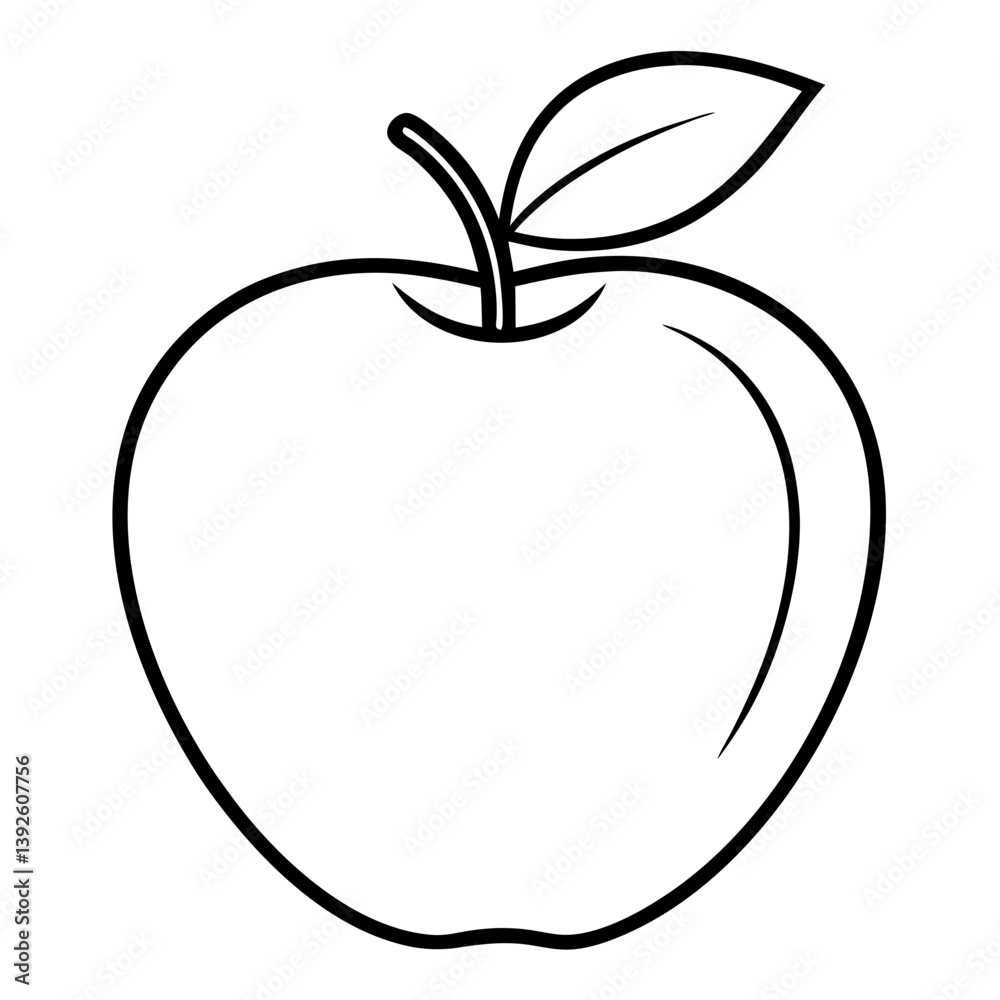 Apple Fruit Coloring Book Page – Line Art Outline Drawing for Botanical and Food Illustration Apple Fruit Coloring Book Page – Line Art Outline Drawing for Botanical and Food Illustration