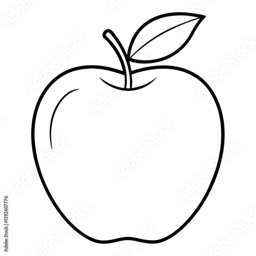 Apple Fruit Coloring Book Page – Line Art Outline Drawing for Botanical and Food Illustration