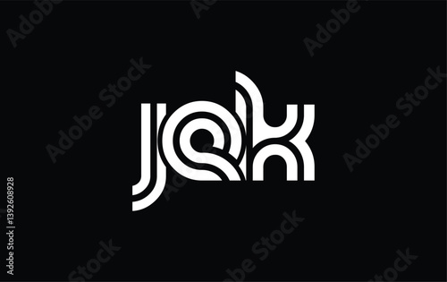 JEK Creative Unique Modern Letter Logo Design. Stylized logo featuring a unique letter design, presenting abstract minimalist aesthetics and modern appeal.
