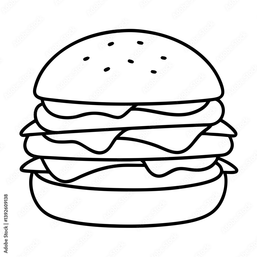 Burgers Coloring Book Page – Line Art Outline Drawing for Food and Fast Food Illustration Burgers Coloring Book Page – Line Art Outline Drawing for Food and Fast Food Illustration