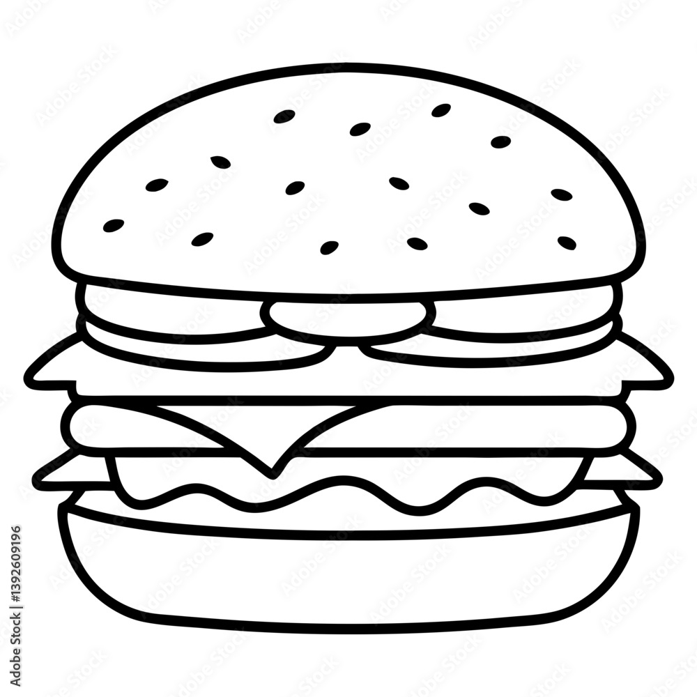 Burgers Coloring Book Page – Line Art Outline Drawing for Food and Fast Food Illustration Burgers Coloring Book Page – Line Art Outline Drawing for Food and Fast Food Illustration