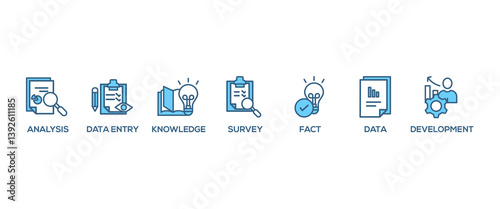 Research banner web icon vector illustration concept with icon of analysis, data, survey, development, fact, knowledge, data entry
