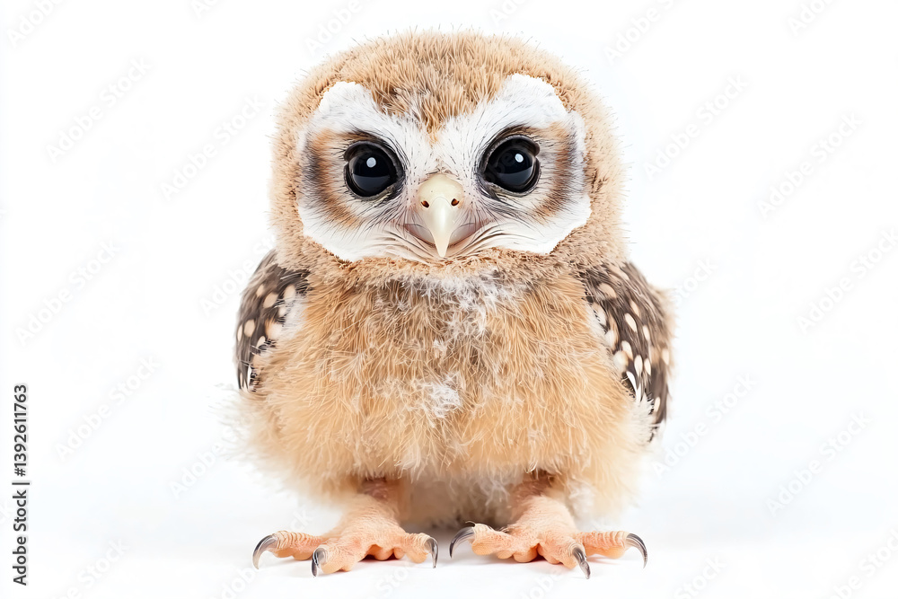 Naklejka premium a small owl with big eyes sitting on a white surface