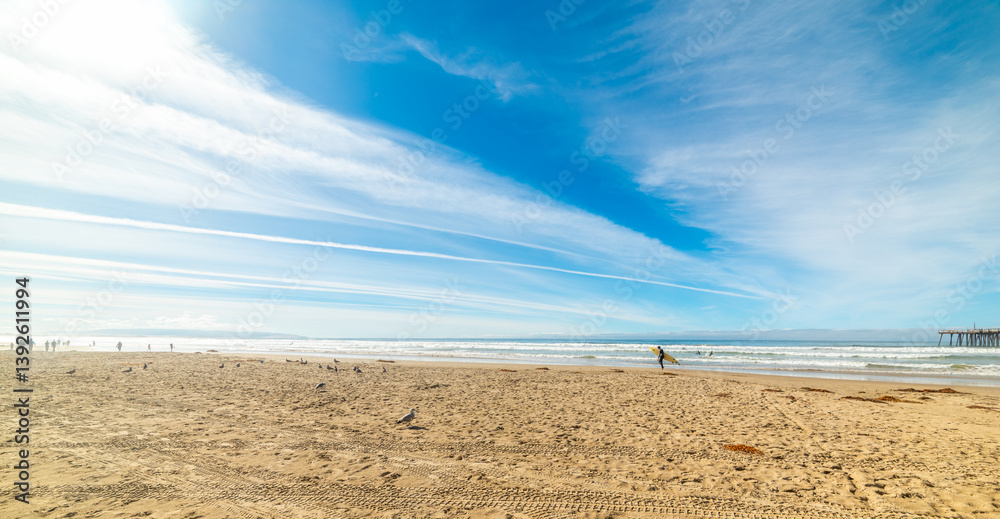 Surfer in Pismo Beach on a sunny day