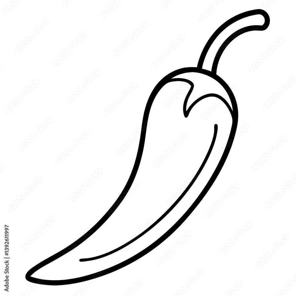 Chili Pepper Coloring Book Page – Line Art Outline Drawing for Food and Botanical Illustration Chili Pepper Coloring Book Page – Line Art Outline Drawing for Food and Botanical Illustration