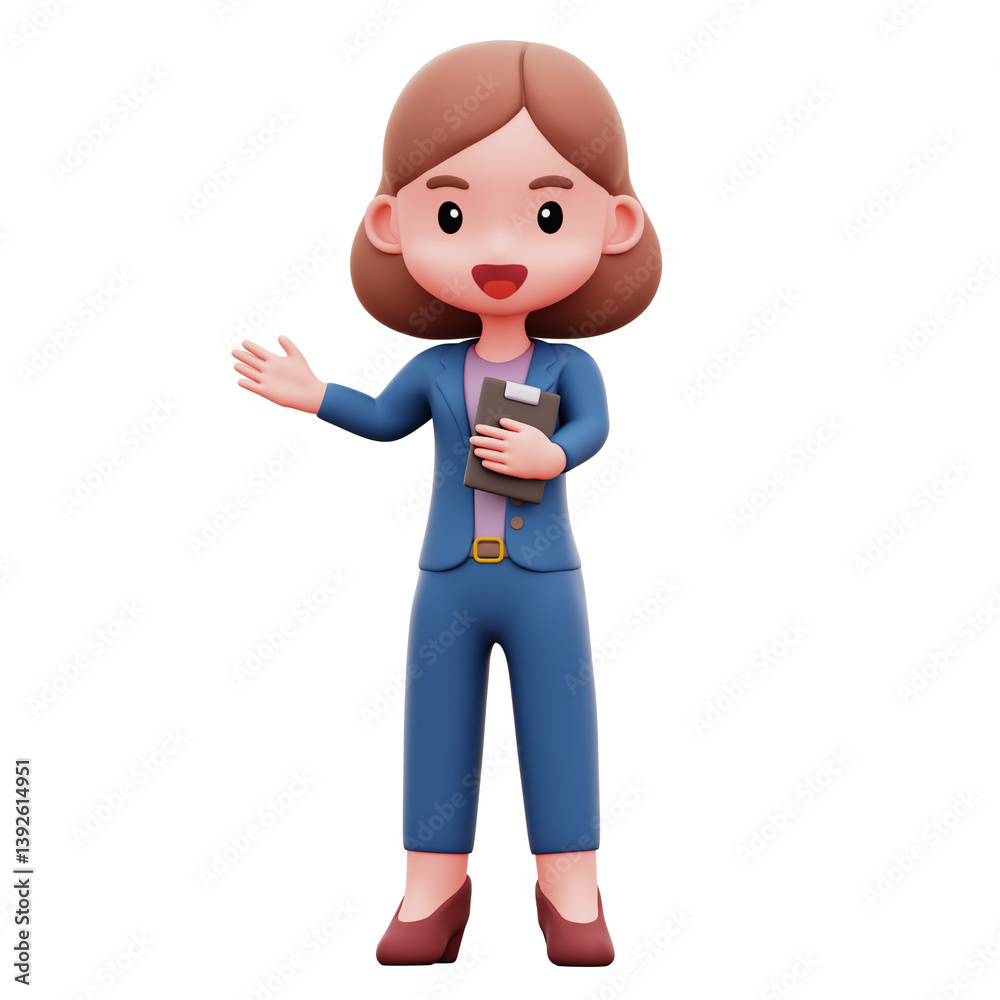 Career Woman Explain Something 3D Rendering Icon Isolated Transparent Background Career Woman Explain Something 3D Rendering Icon Isolated Transparent Background
