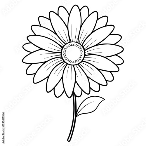 Gerbera Daisy Flower Coloring Book Page – Line Art Outline Drawing for Floral Botanical Illustration