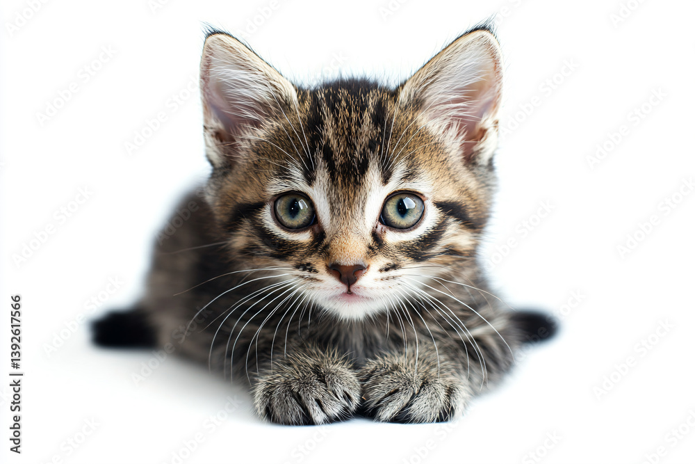 Fototapeta premium a kitten is sitting on a white surface