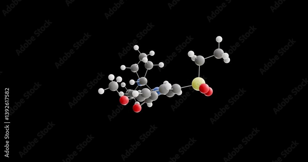 Sultopride molecule, rotating 3D model of antipsychotic, looped video on a black background Sultopride molecule, rotating 3D model of antipsychotic, looped video on a black background