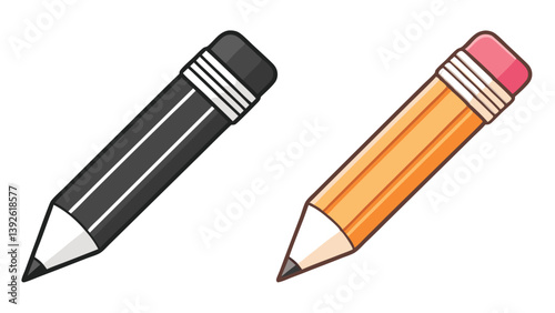 Black And Orange Pencils With Eraser Simple Vector Illustration Isolated