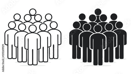 Crowd Of People Icon Group Illustration In Black And White Vector