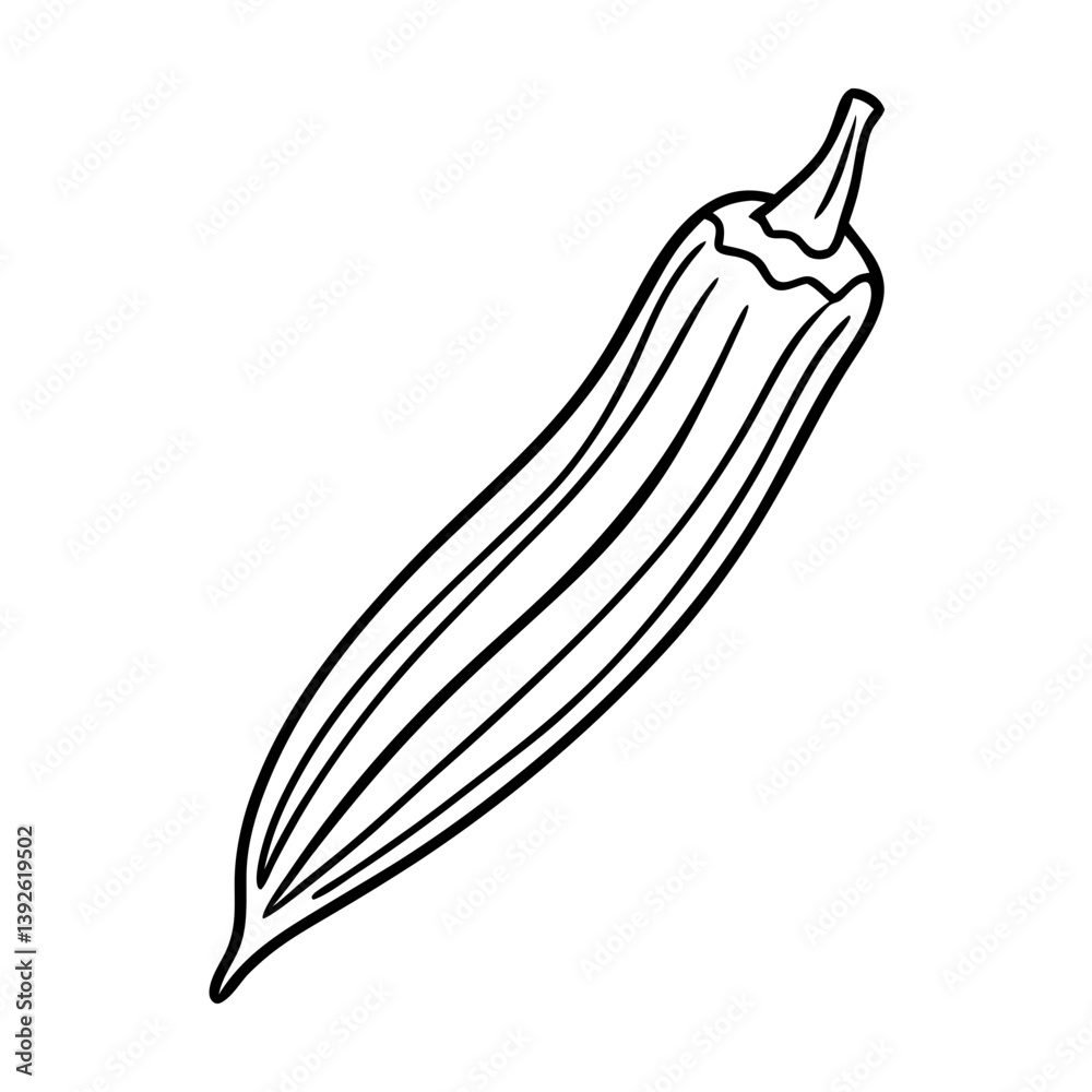 Okra (Ladyfinger) Coloring Book Page – Line Art Outline Drawing of Bhindi for Botanical and Educational Okra (Ladyfinger) Coloring Book Page – Line Art Outline Drawing of Bhindi for Botanical and Educational