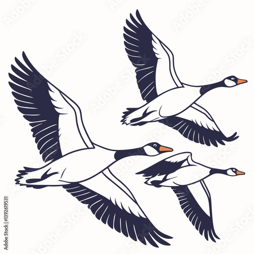 A vector illustration of a V-shape flying flock of migratory geese, showcasing their graceful flight formation in nature.