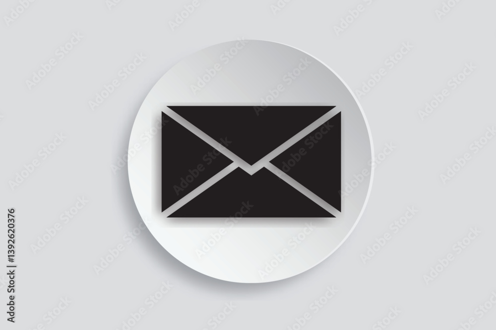 Simple email envelope icon on circular light gray background. Simple email envelope icon on circular light gray background.