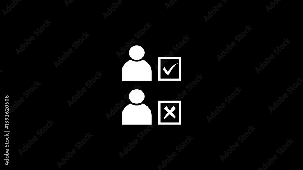 Verification icon concept. Right ,wrong person icon animation on black background Verification icon concept. Right ,wrong person icon animation on black background