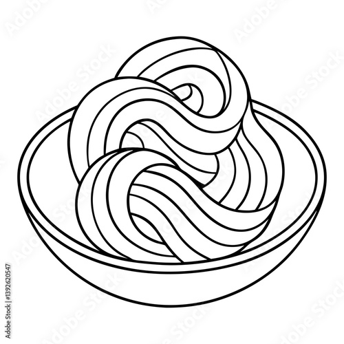 Pasta Coloring Book Page – Line Art Outline Drawing of Noodles and Shapes for Food Illustration