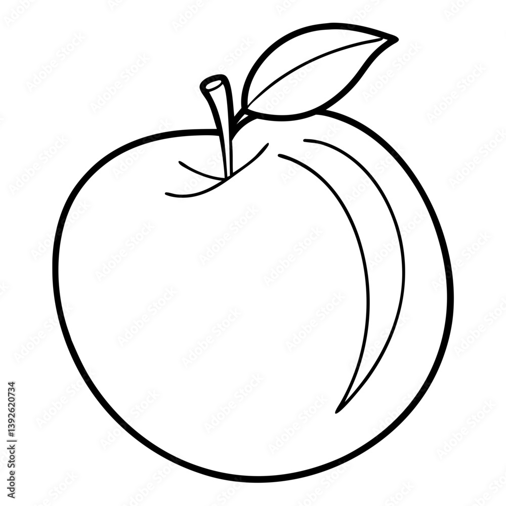 Peach Fruit Coloring Book Page – Line Art Outline Drawing for Botanical and Educational Use