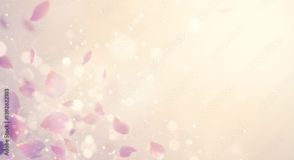 Generative AI, Dreamy floral illustration, sparkling petals floating in bright space, background image Generative AI, Dreamy floral illustration, sparkling petals floating in bright space, background image