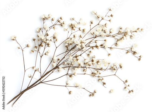 Beautiful dried baby's breath flower branch on a white background