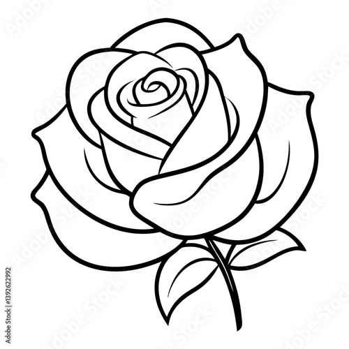 Rose Flower Coloring Book Page Line Art Drawing