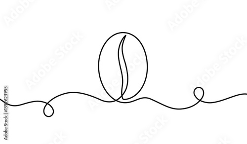 Coffee bean line. Coffe grain seed for cafe. Hand drawn art oneline icon. Seed continuous one line drawing. Hand draw sketch. Black silhouette outline isolated on white background. Vector illustration