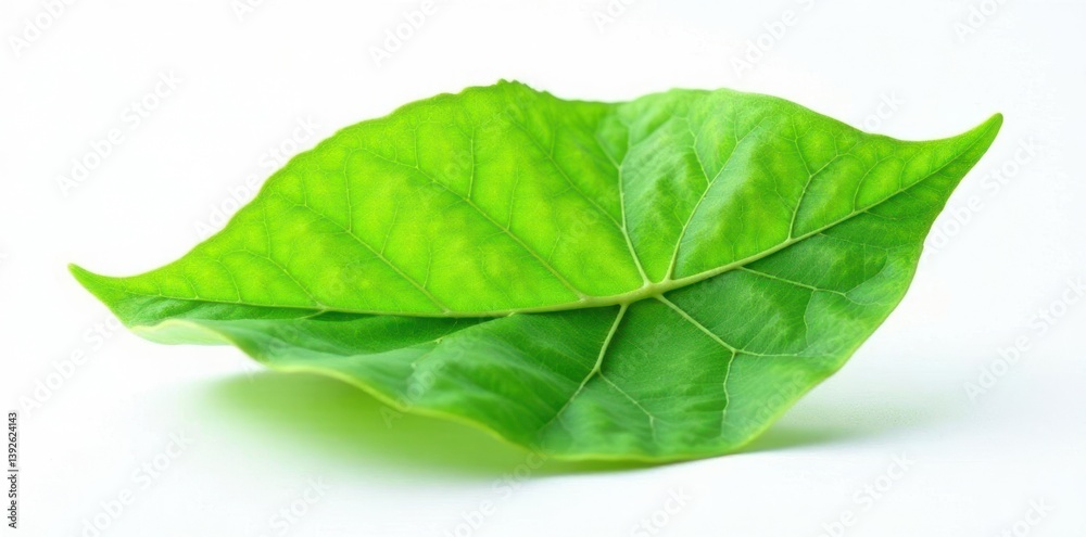Fototapeta premium Single leaf with veins isolated on white background, nature, greenery