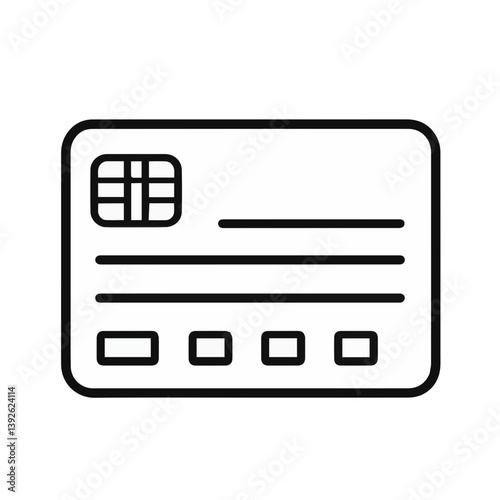 Flat outline icon of a credit card with a chip, modern clean style, vector format.