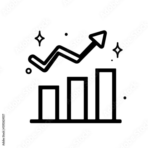Financial growth outline icon, a bar chart with an upward arrow, simple and professional look.