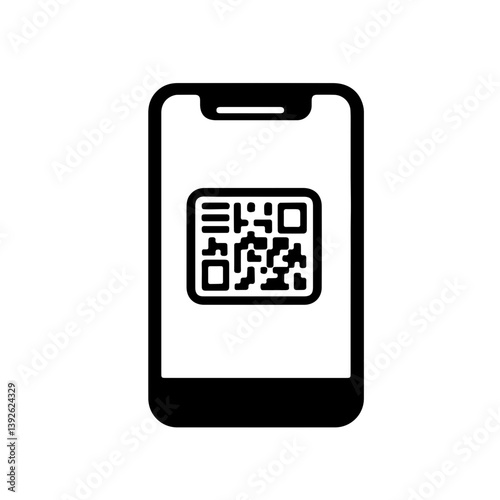 Smartphone outline icon with a QR code for mobile payments, modern fintech illustration.