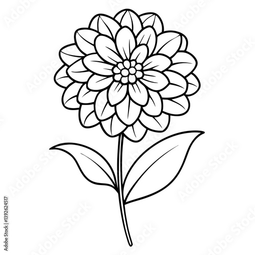 Zinnia Flower Coloring Book Page Line Art Drawing