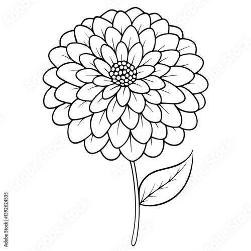 Zinnia Flower Coloring Book Page Line Art Drawing