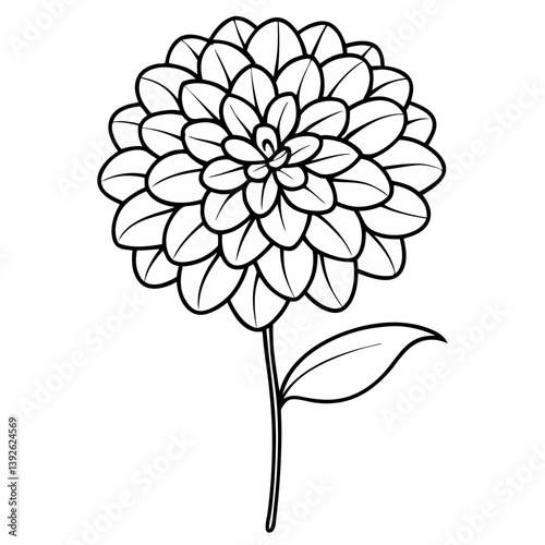 Zinnia Flower Coloring Book Page Line Art Drawing