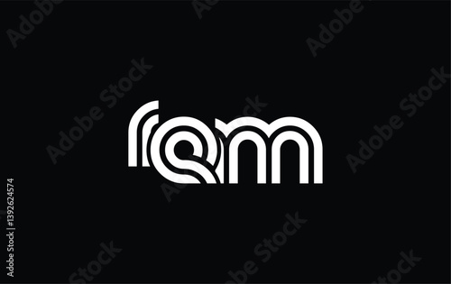 REM Creative Unique Modern Letter Logo Design. Stylized logo featuring a unique letter design, presenting abstract minimalist aesthetics and modern appeal.