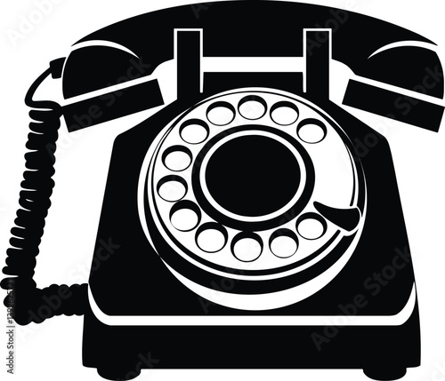 Black and White Dial Phone Illustration