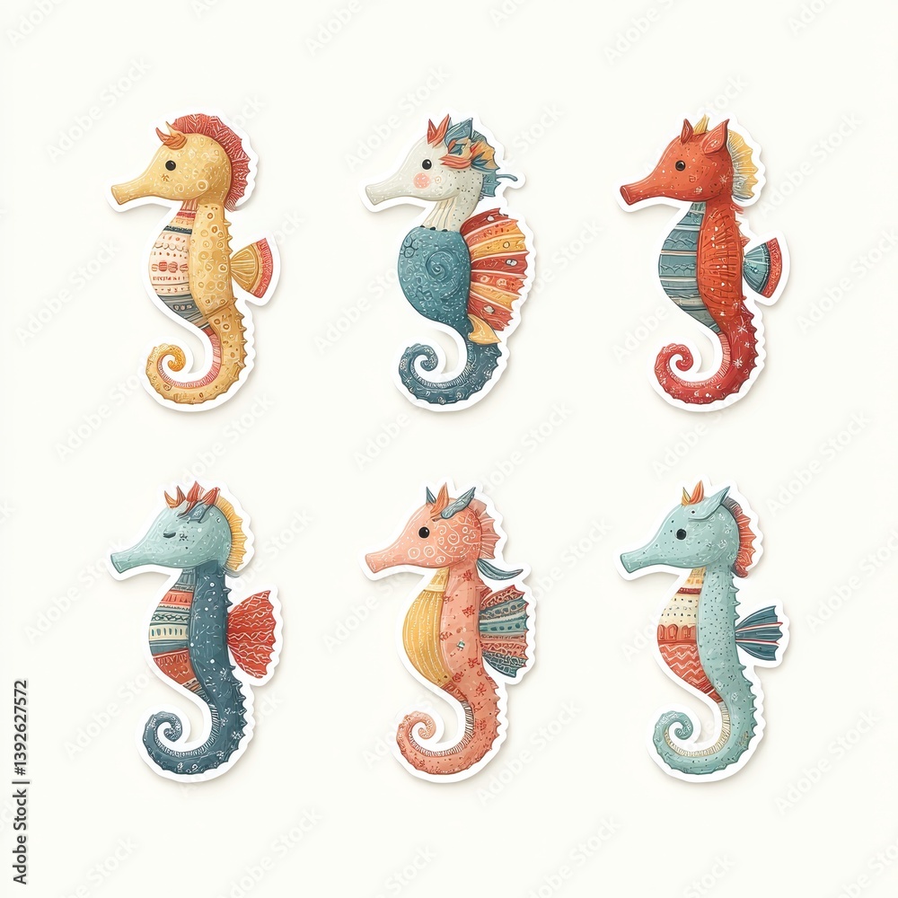 Fototapeta premium Colorful Seahorses with Artistic Designs in a Playful Arrangement