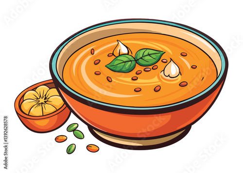 Gourmet pumpkin soup in a bowl.