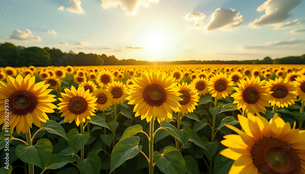 Obraz premium Sunflowers Field at Sunset