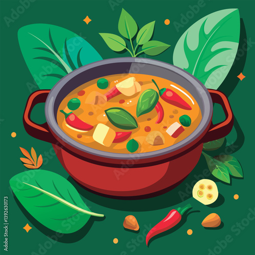 Delicious Thai curry in a pot.